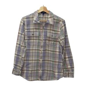 Chaps 100% Cotton Pastel Plaid Zip-Up Flannel, Women’s Medium